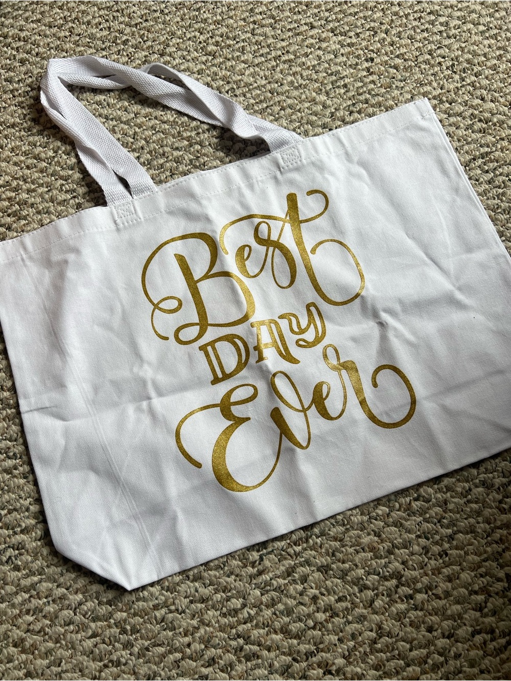 Wedding White Tote Bag with Gold "Best Day Ever" Script - Home Party Supplies
